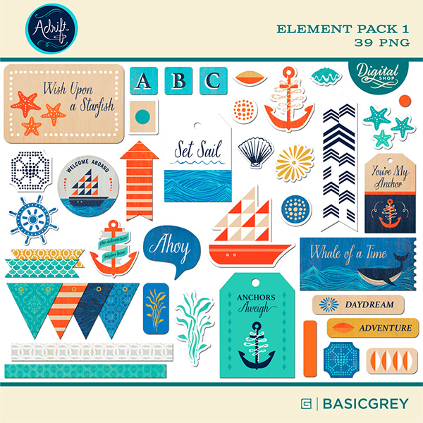 basic grey adrift digital scrapbooking element pack